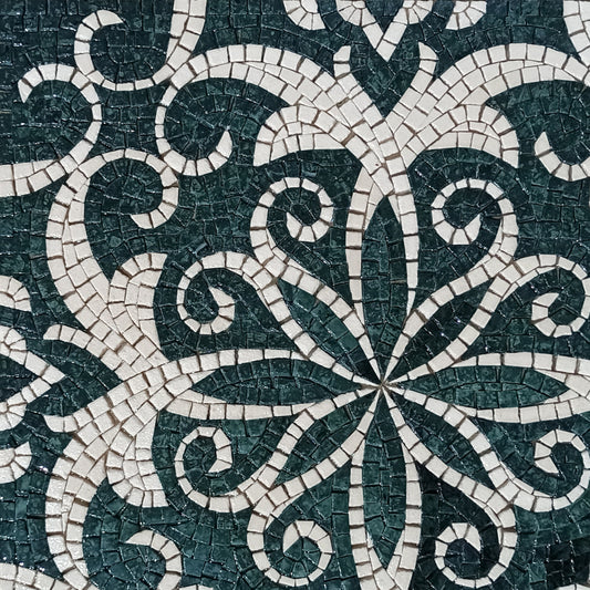 Botanical Medallion Mosaic Tile: Handmade Marble Backsplash (24”x 24")