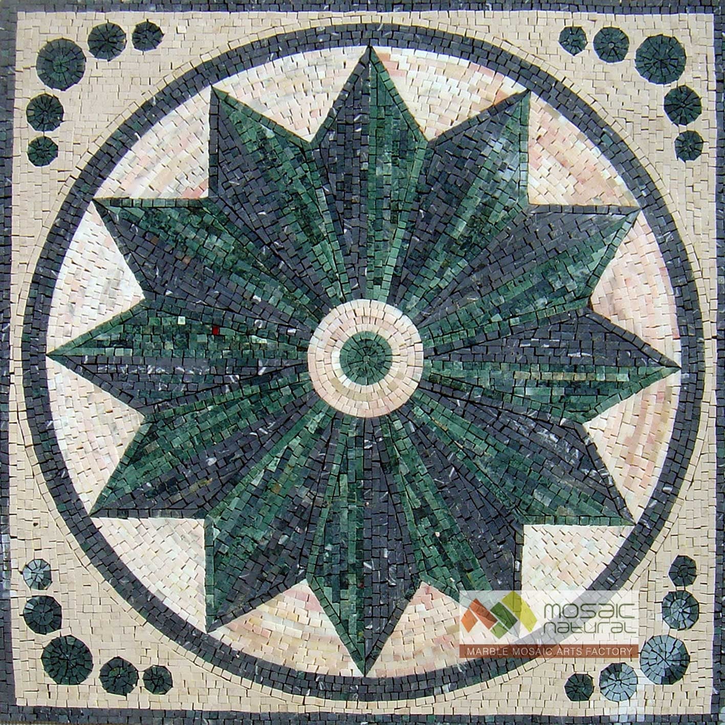 Green Floral Marble Mosaic Tile: Geometric Floor Art (40x40)