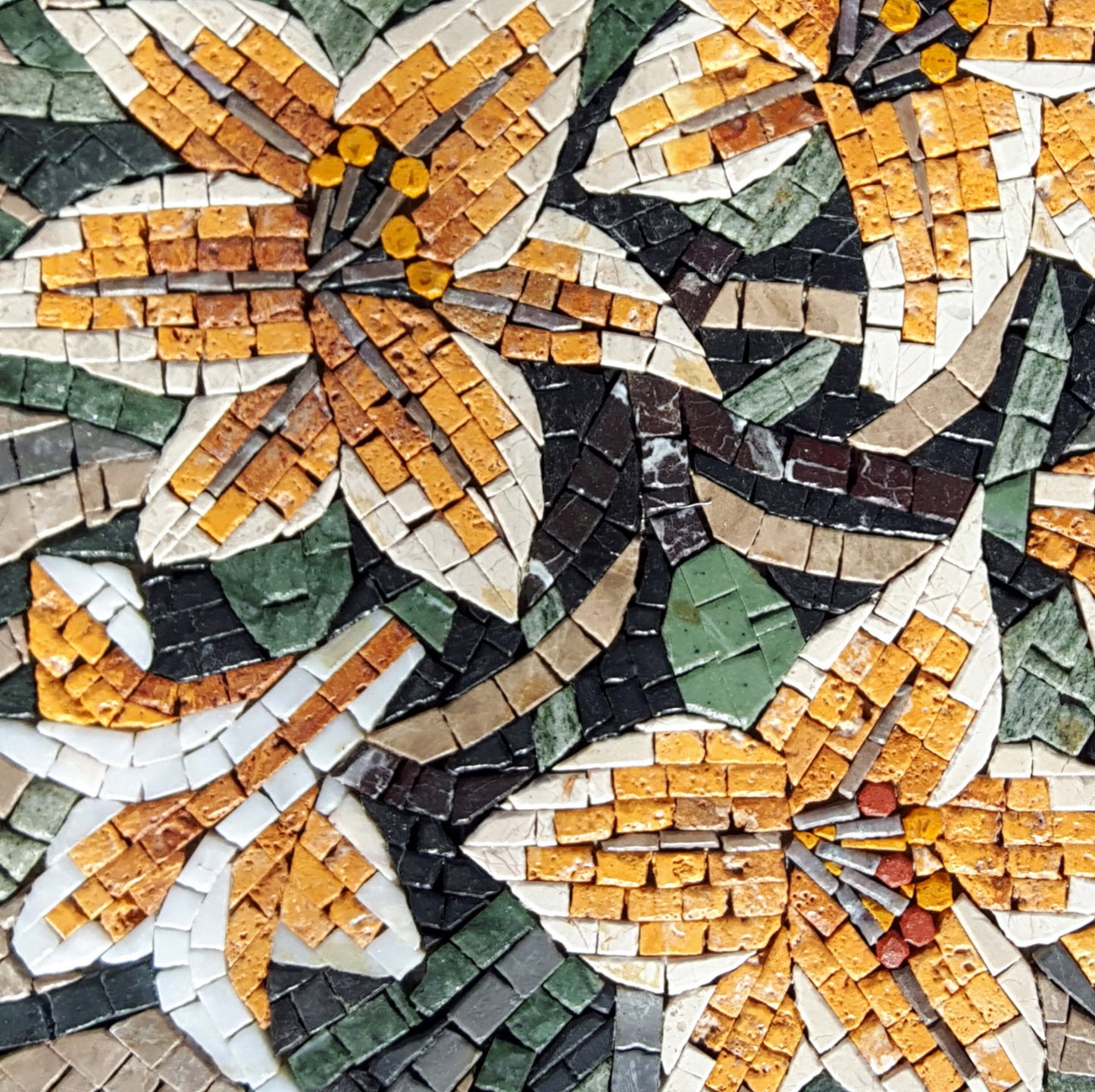 Handmade Marble Mosaic Flower Art: Yellow & White Lilies (20x20)