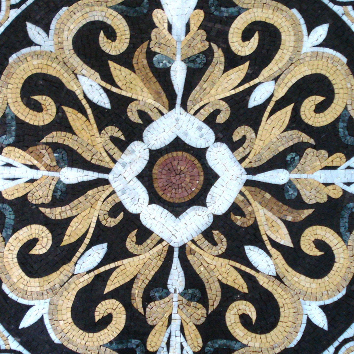 Captivating Fiery Flower with Greek Wave Border Mosaic Medallion - Customization available