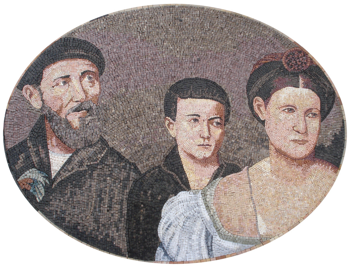 Handmade Family Portrait Mosaic Mural: Marble Stone Tiles (52” x 32")
