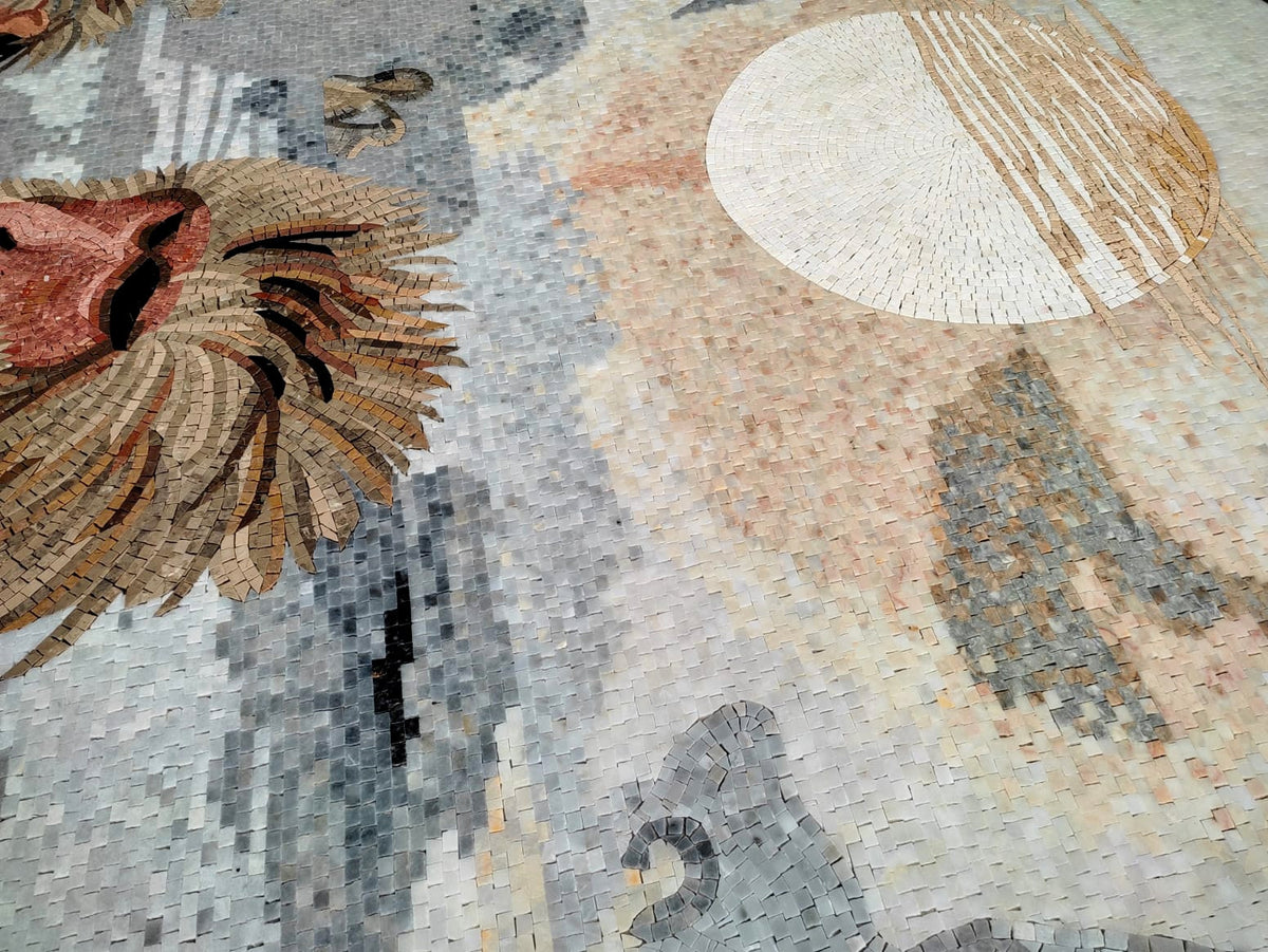 Handmade Macaques Mosaic Tile: Jungle Animal Wall Art (80” x 72")
