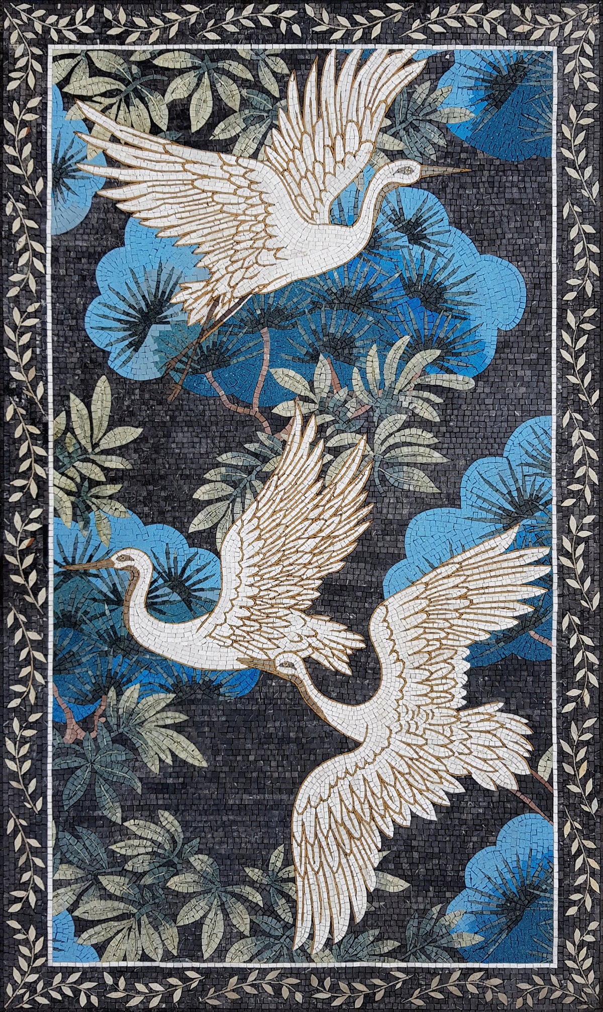 Handmade Swans Marble Mosaic Tile Artwork (55” x 32")