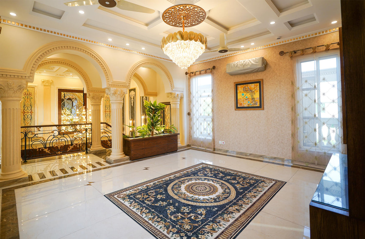 80" x 56" Mosaic Floor Design – Custom Handmade Marble Tile Art, Large Floor Medallion, Luxury Flooring Decor, Customizable