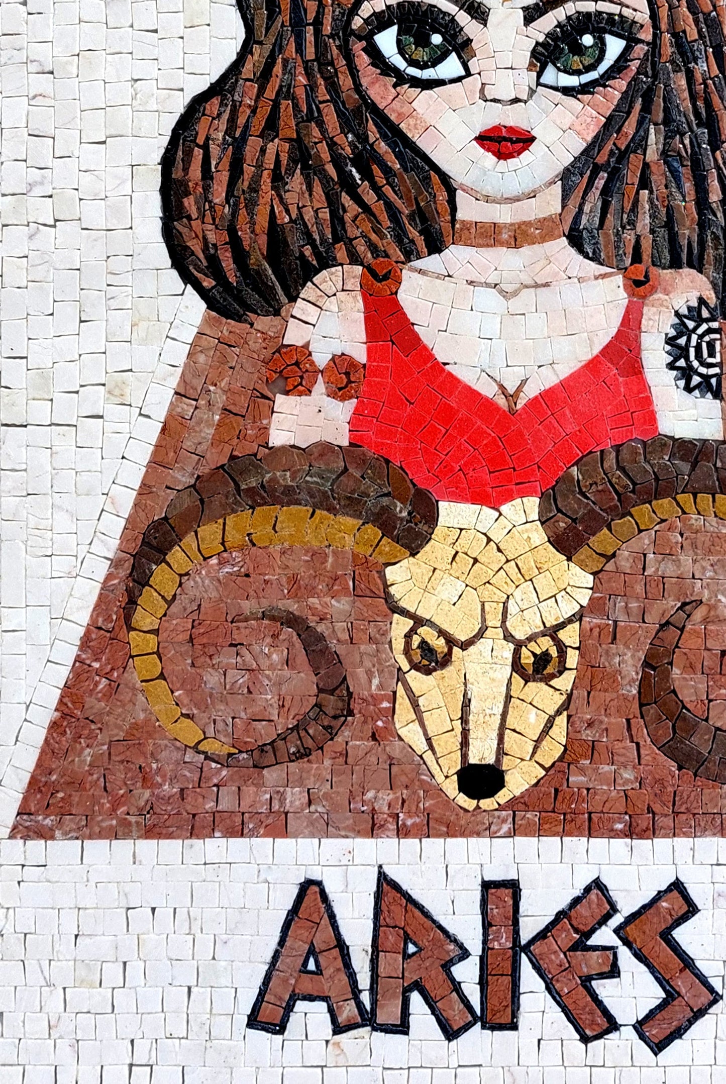 Aries Zodiac Mosaic Tile Art: Handmade Marble Wall Decor