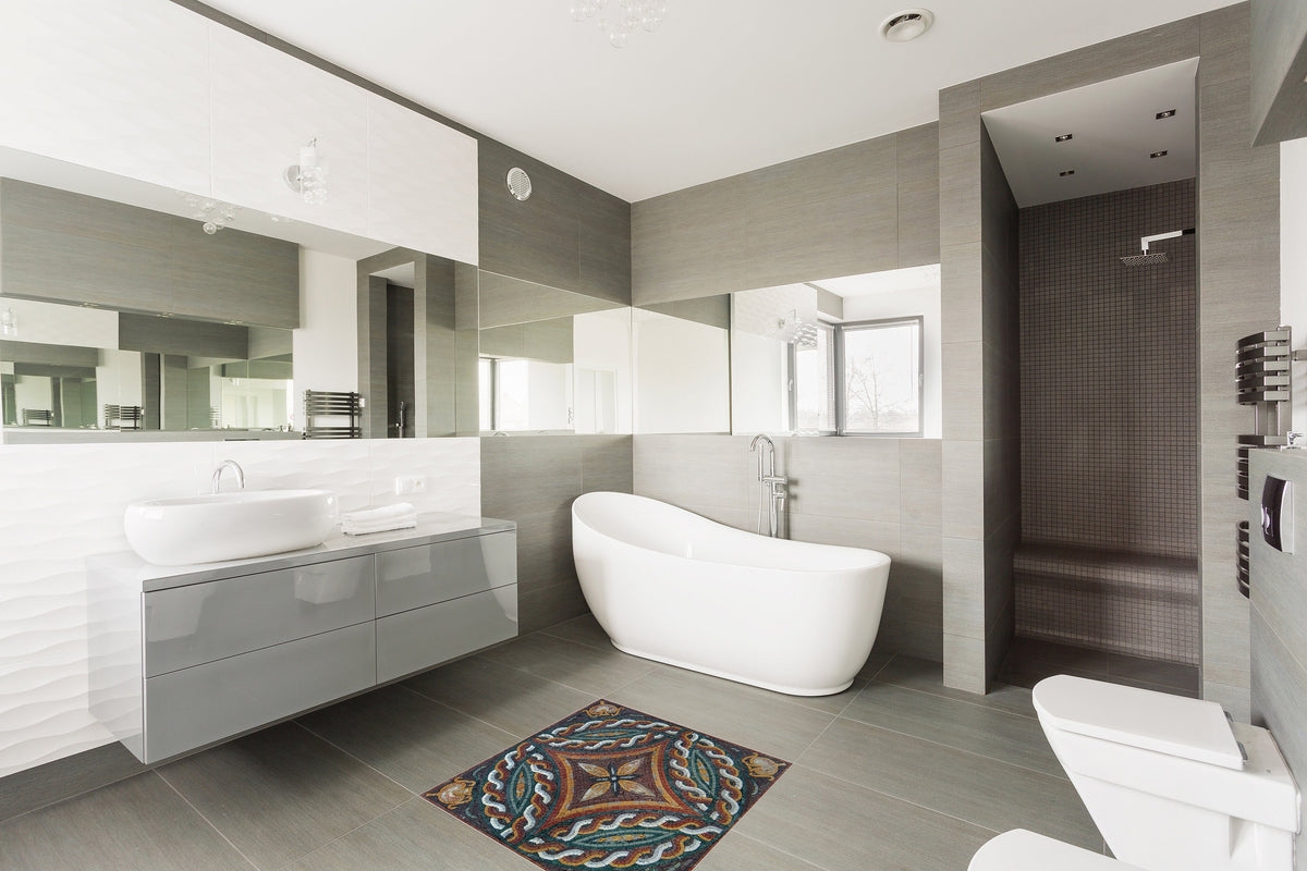 24" Geometric Marble Mosaic Tile: Handmade Square Pattern