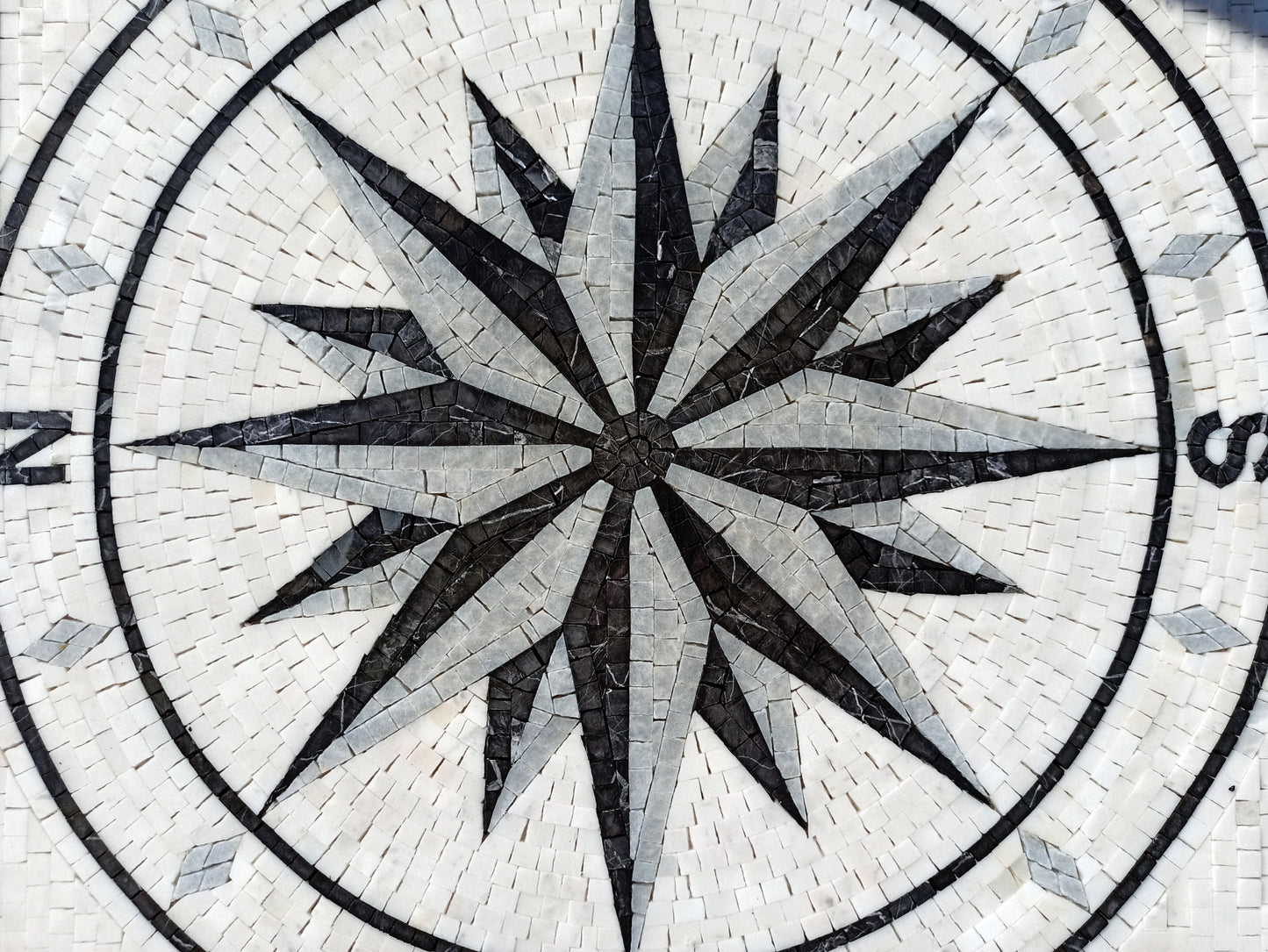 Handmade Compass Mosaic Tile: Nautical Stone Backsplash (32x32)