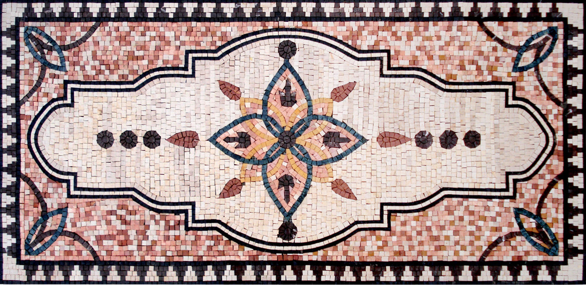 Handmade Marble Mosaic Rug: Colorful Stone Tile Carpet (48” x 24”)