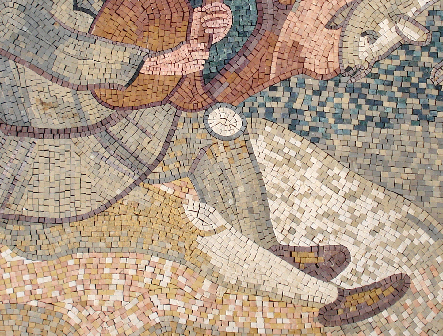 Handmade Shepherd Mosaic Mural: Stone & Marble Tile Art (52” x 32")