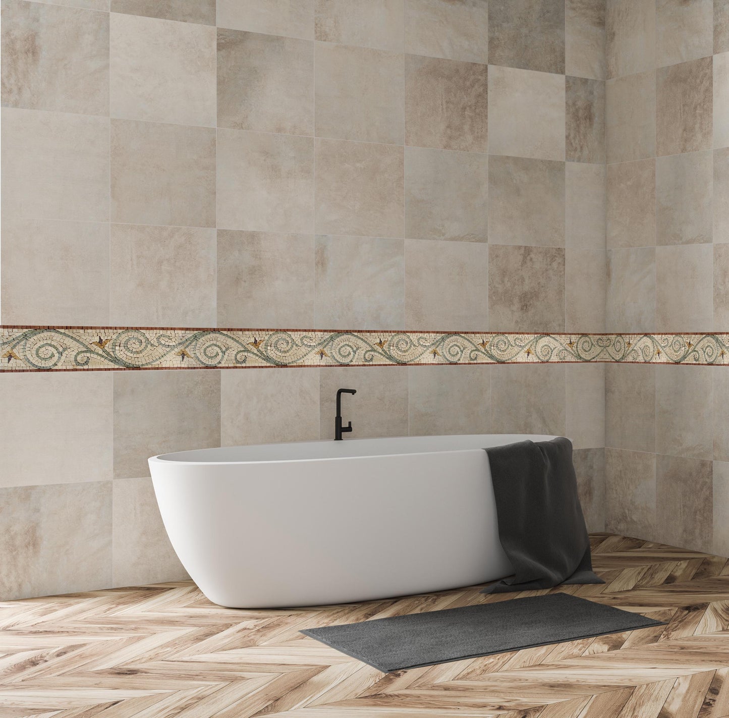 Yellow Flower Vine Mosaic Border: Handmade Marble Tile Trim, Botanical Wall Accent