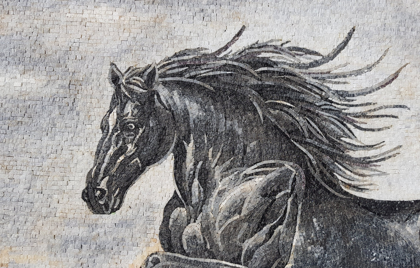 Handmade Black Horse Marble Mosaic Tile: Indoor/Outdoor Art