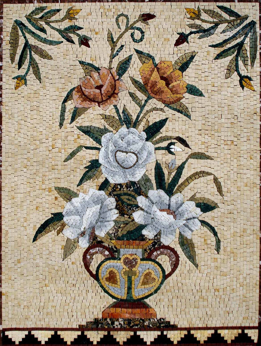 Handmade Marble Mosaic Wall Art: Floral Interior Design (40"x32")