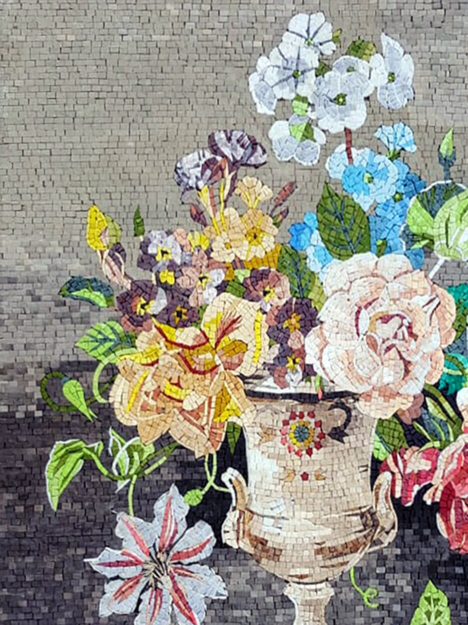 Floral Mosaic Art: Handmade Marble Flower Vase (40” x 30”)