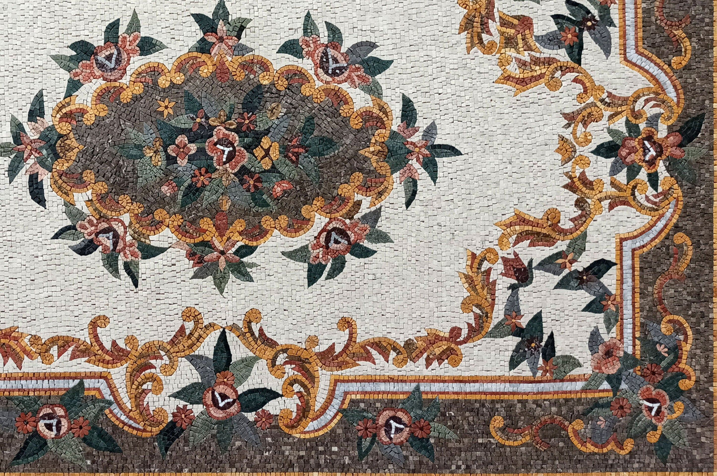 Floral Marble Mosaic Rug: Handmade Stone Art Carpet (90” x 60")