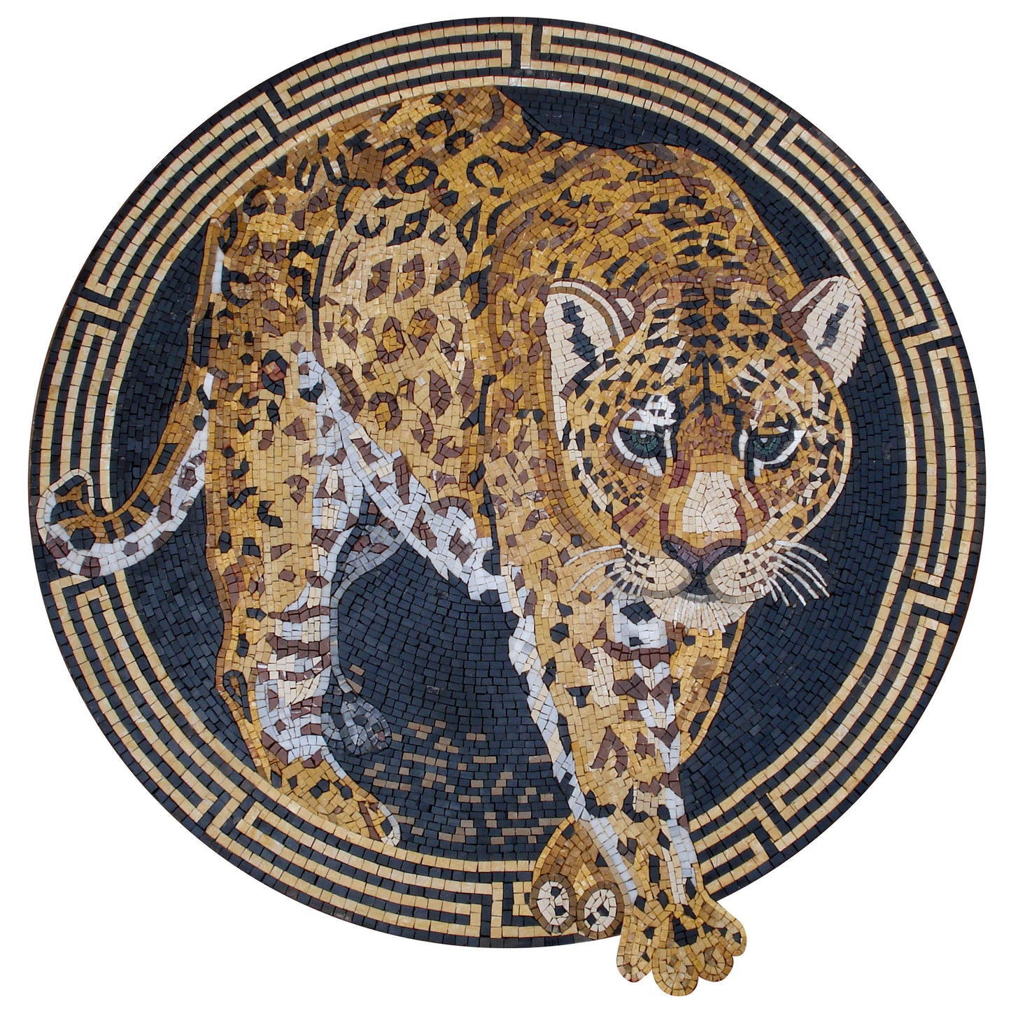 Handmade Marble Mosaic Tile: Round Tiger Medallion Wall Art (48" DI)