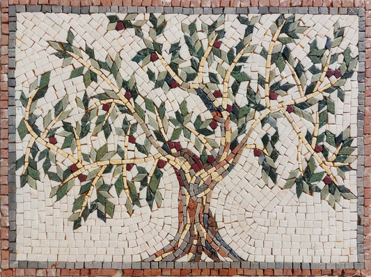 Olive Tree Backsplash Marble Mosaic Tiles. Customization. Handcrafted Roman Mosaics
