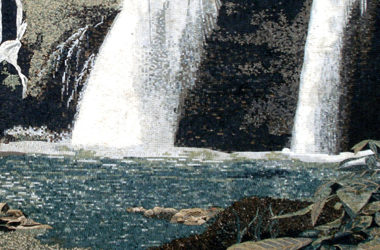 Handmade Marble Mosaic Tile: Waterfall & Bridge Art
