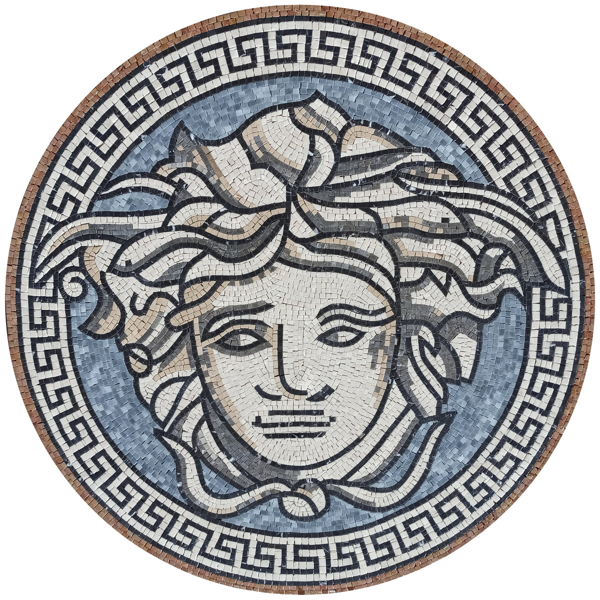 Mythical Marvel - Handmade Multitoned Medusa Head Marble Mosaic Medallion Art Tile - Customization available