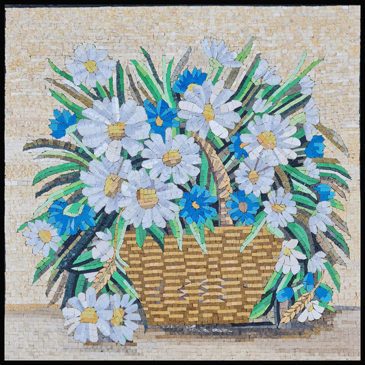 32"X32"  White & Blue Floral Mosaic Pot – Handmade Ceramic Tile Planter, Customization available