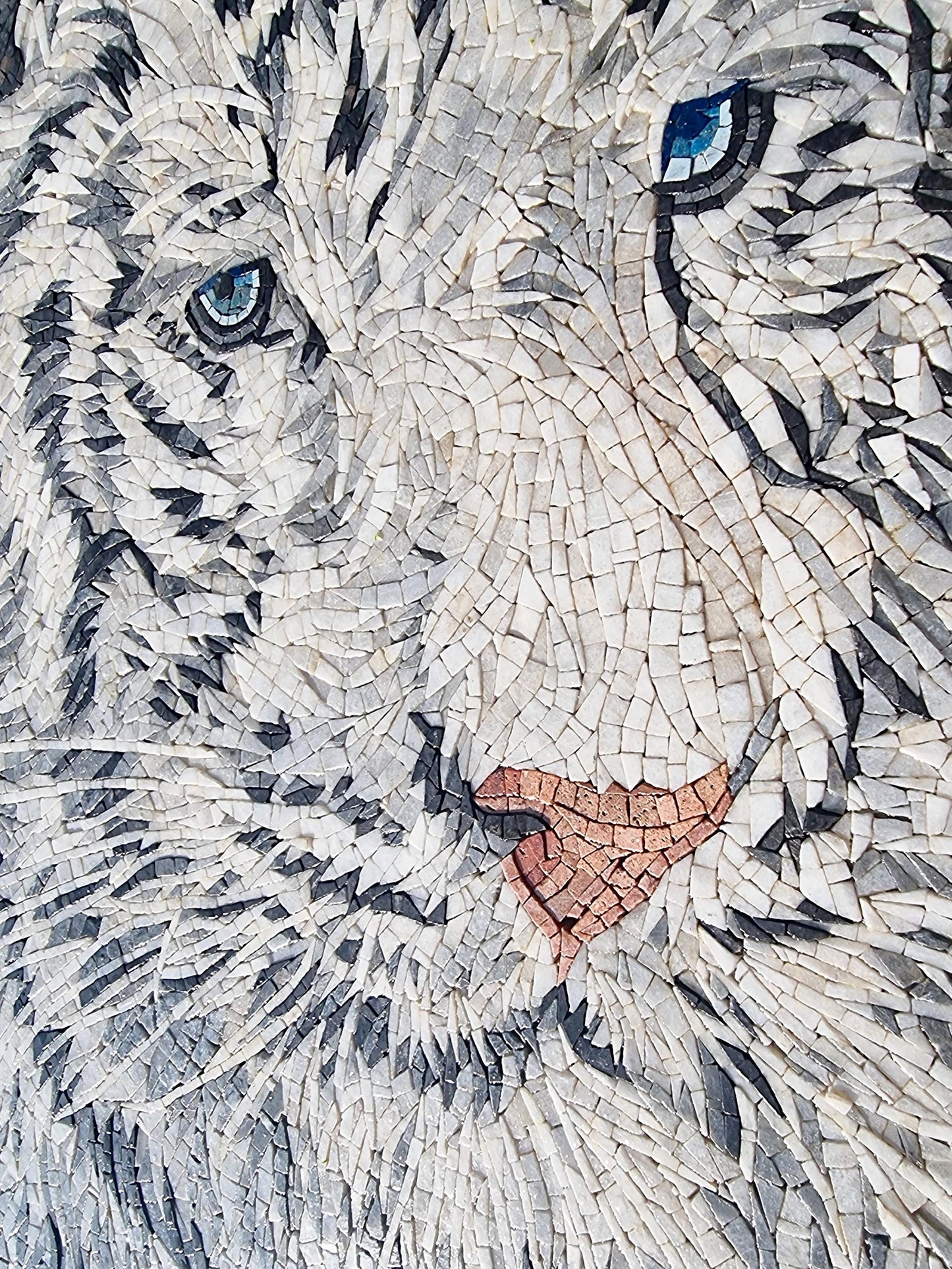 Handmade White Tiger Mosaic Tile Art: Interior Wall Decor