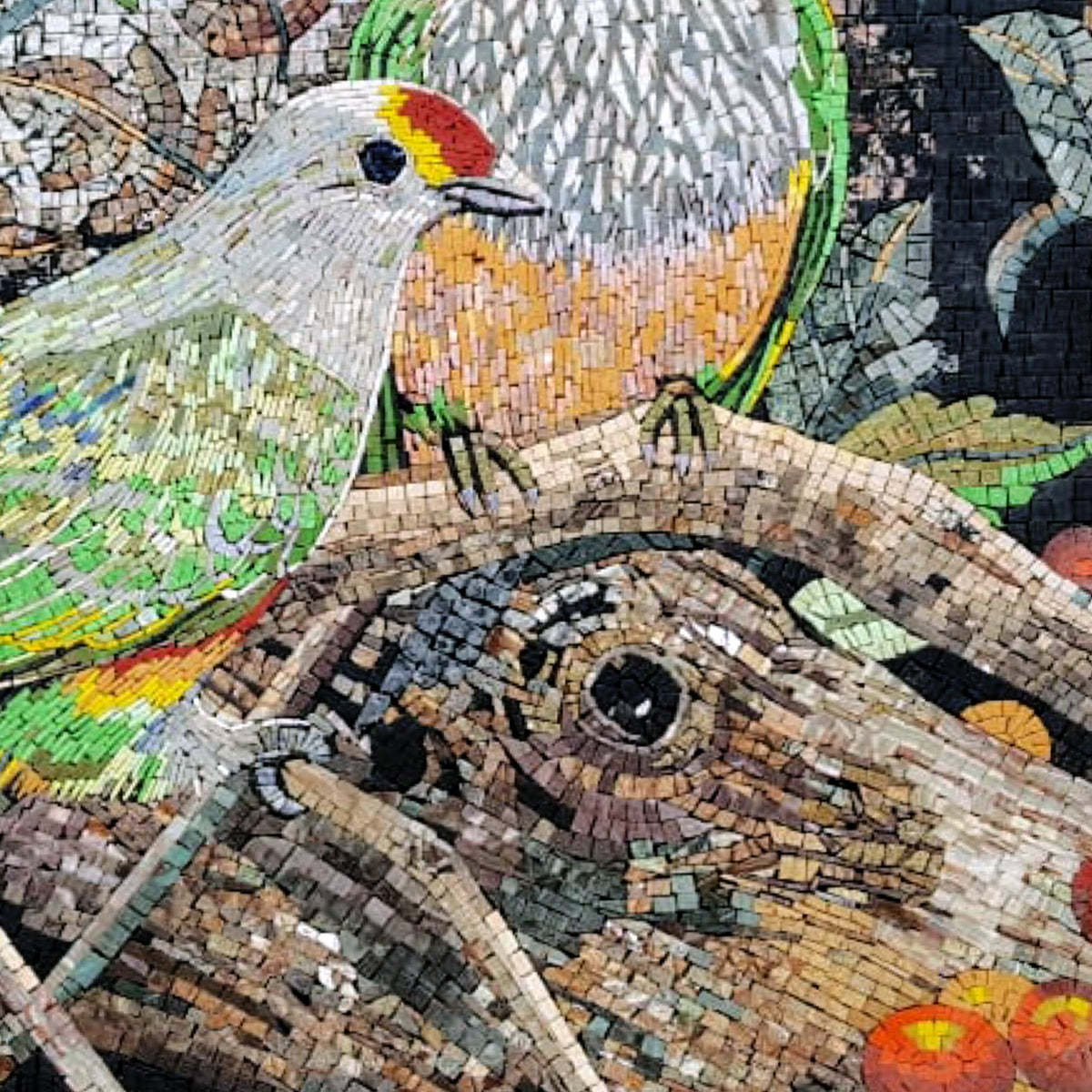 Handmade Bird Mosaic Tile Art: Colorful Marble Tesserae (34x34)