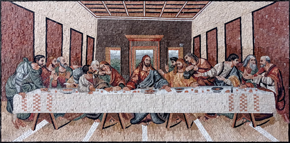63x32 The Last Supper Mosaic – Leonardo da Vinci Reproduction, Christian Religious Decor, Customization available