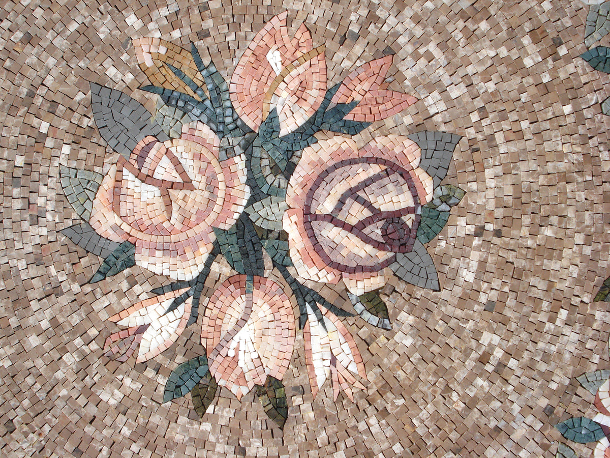 Handmade Marble Mosaic Rug: Floral Stone Tile Art (108” x 72")