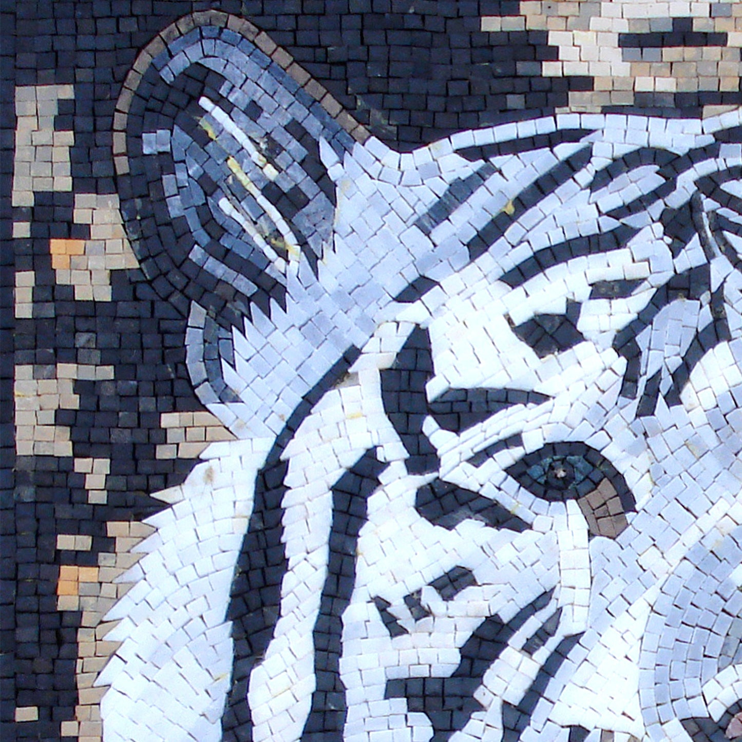 Handmade White Tiger Mosaic: Marble Stone Wall Art (40x40)