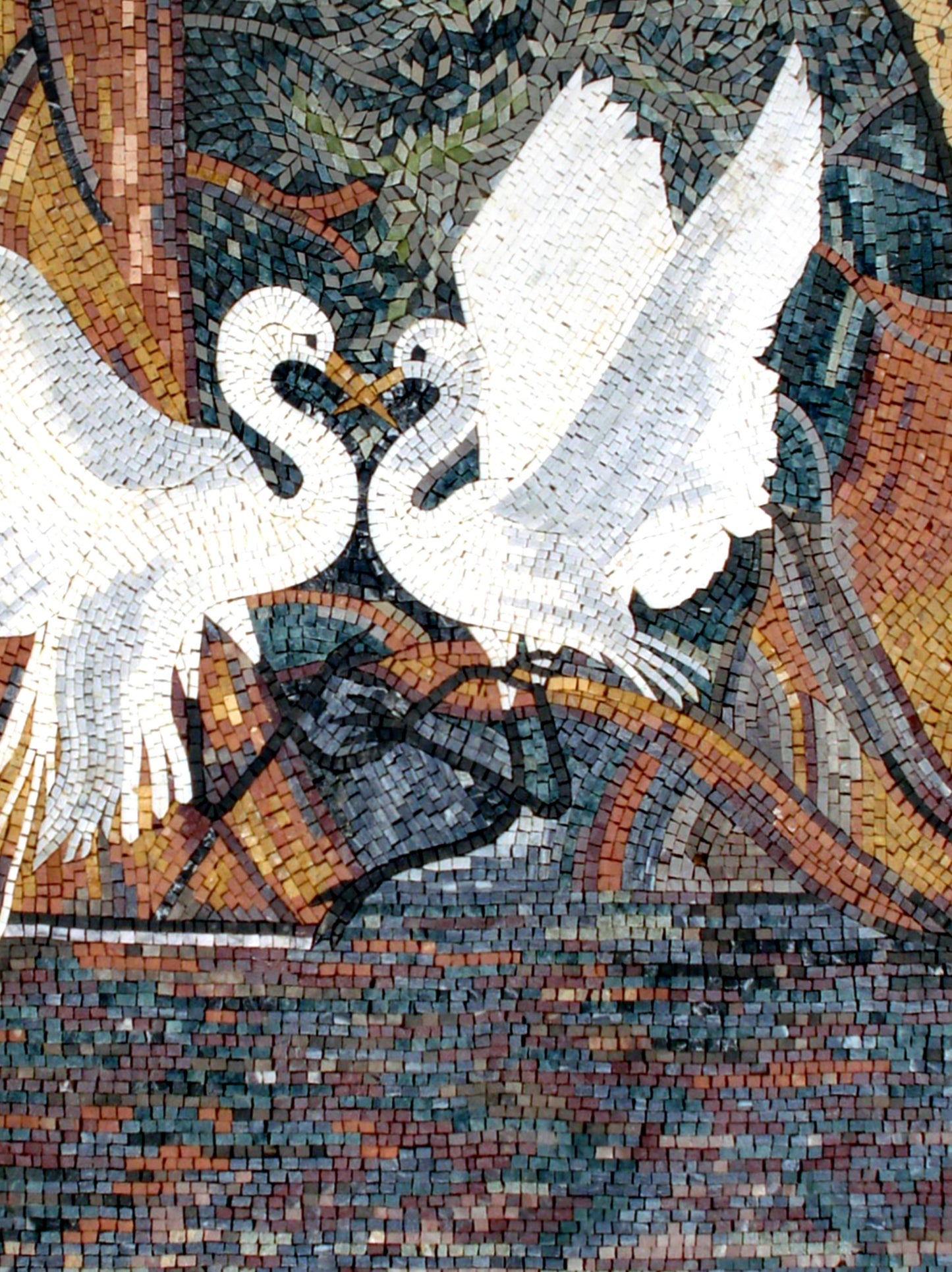 Sparring Cranes Mosaic Tile Art: Handmade Marble Wall Decor (50” x 40")