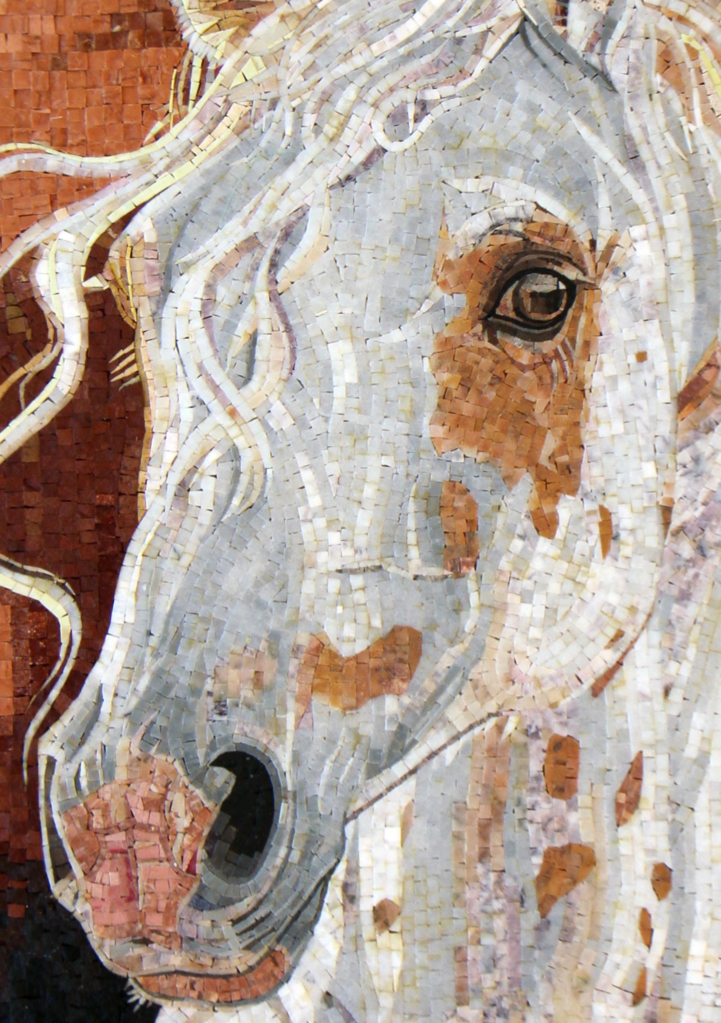 40"x28" White Horse Mosaic Wall Art , Equestrian Home Decor, Elegant Animal Mosaic Panel, Customization available