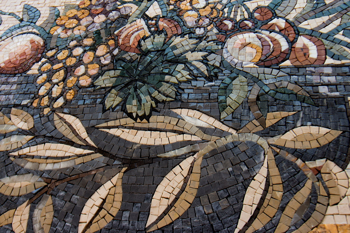 Handmade Fruit Bowl Mosaic: Stone Art Kitchen Backsplash (32” x 24”)