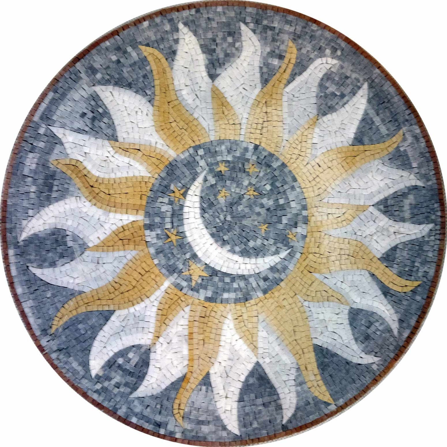 36" Handmade Sun & Moon Marble Mosaic Medallion Art Tile Décor