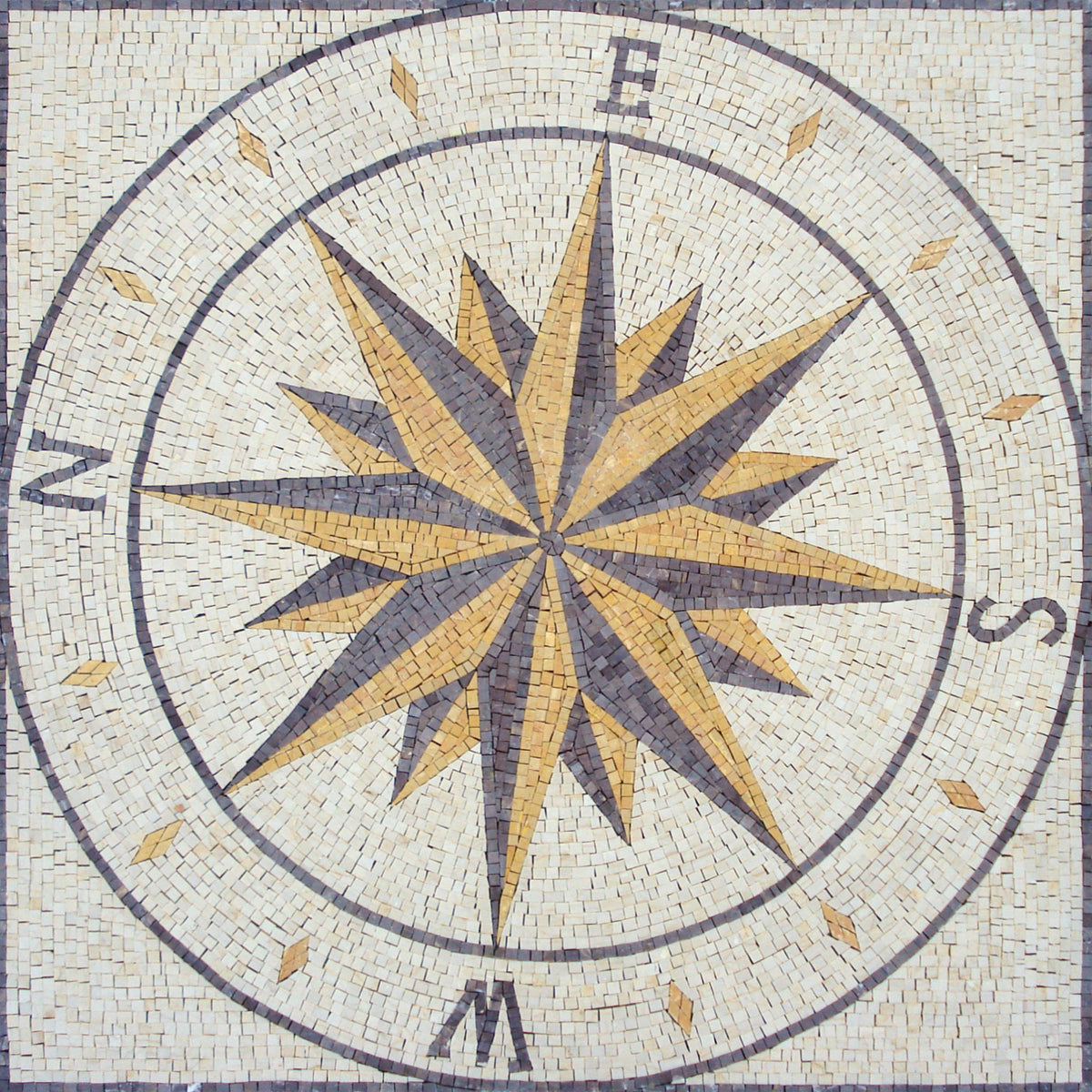 Handmade Nautical Compass Mosaic Tile: Marble Medallion Artwork (40x40)