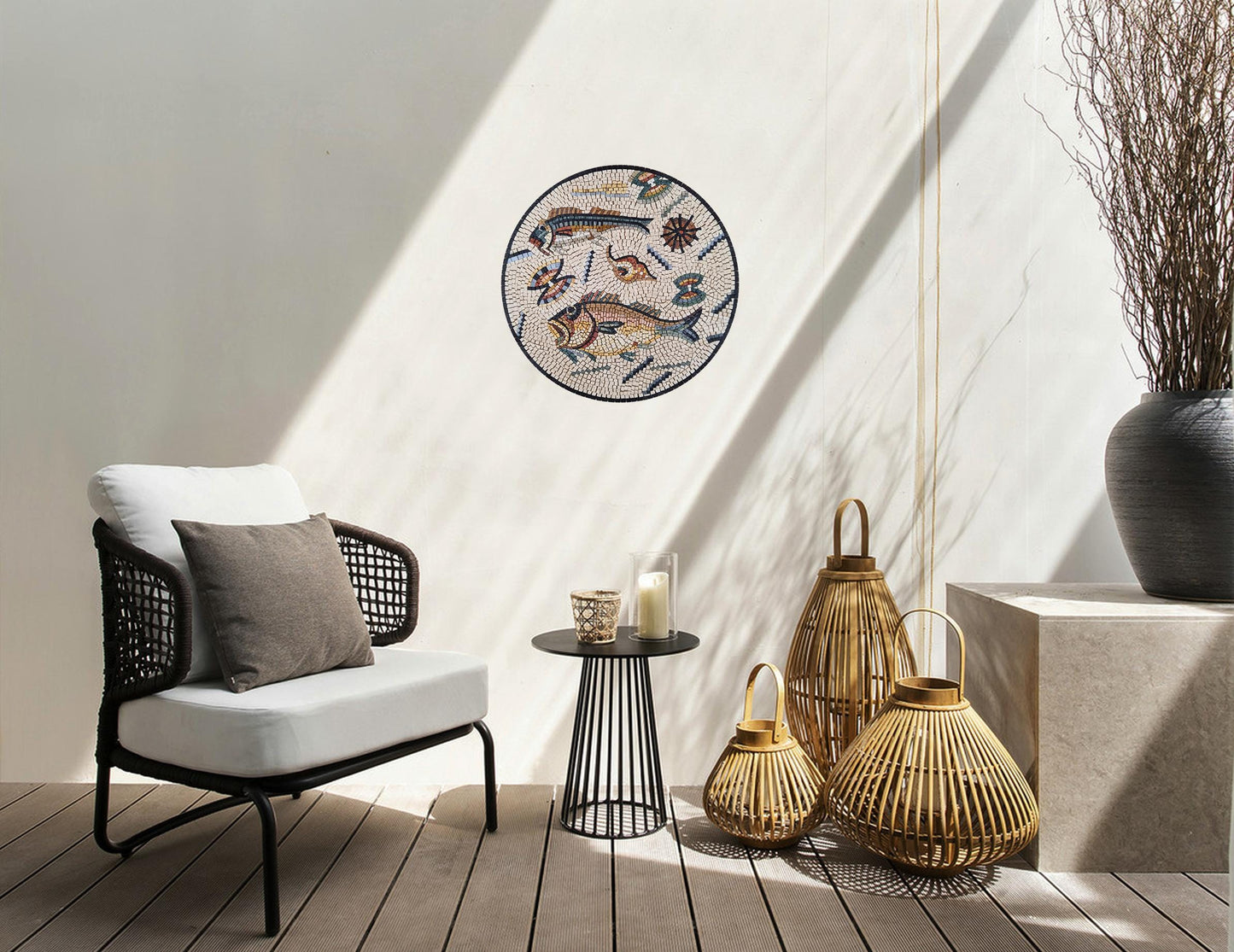 24-Inch Fish Mosaic Medallion –  Aquatic Theme, Nautical Home Decor, Customization available