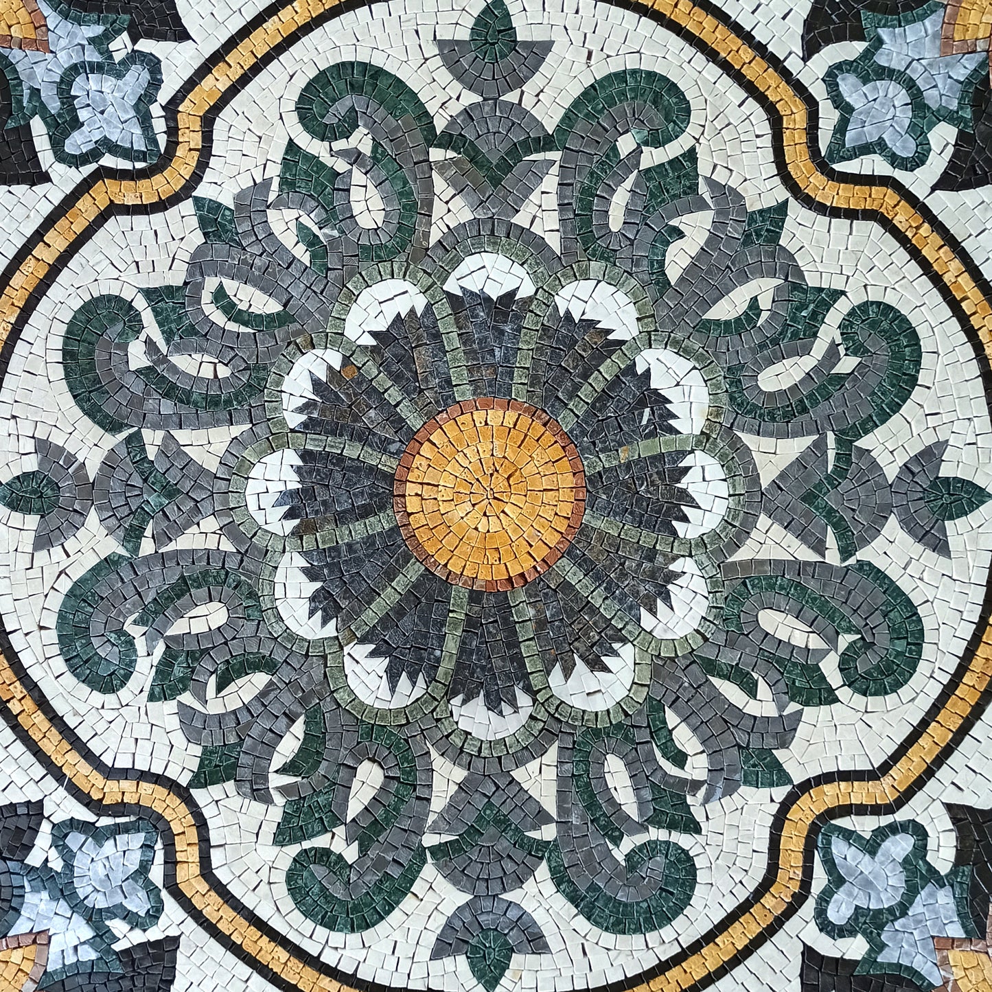 32" Geometric Medallion Marble Mosaic: Abstract Inlay Tile Art