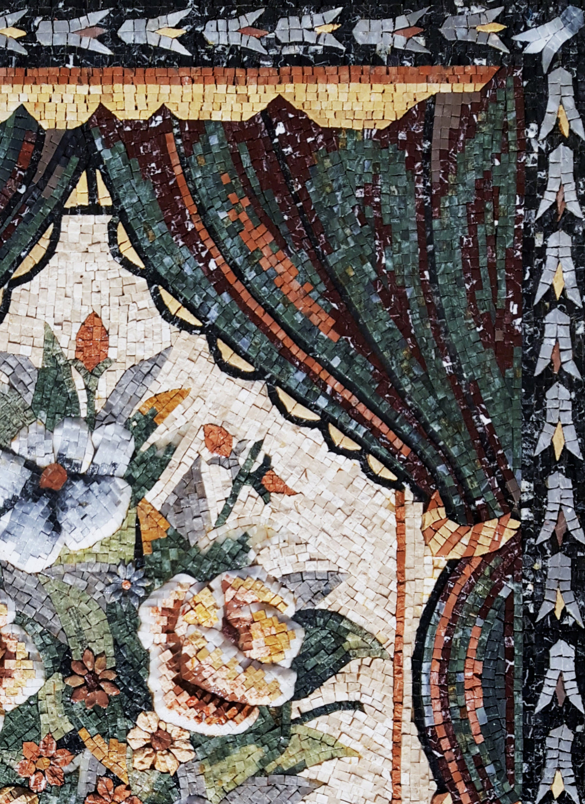 Handmade Flower Mosaic Art: Natural Stone Wall Decor (52” x 24”)