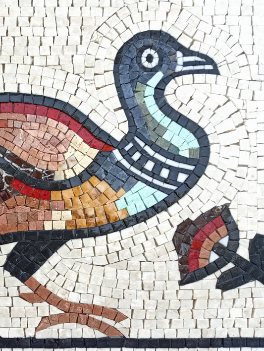 PEACOCK MOSAIC BACKSPLASH| Mosaic Marble Wall Tiles For House Warming Gift | Colorful Baby Peacock Art For Wall Decor