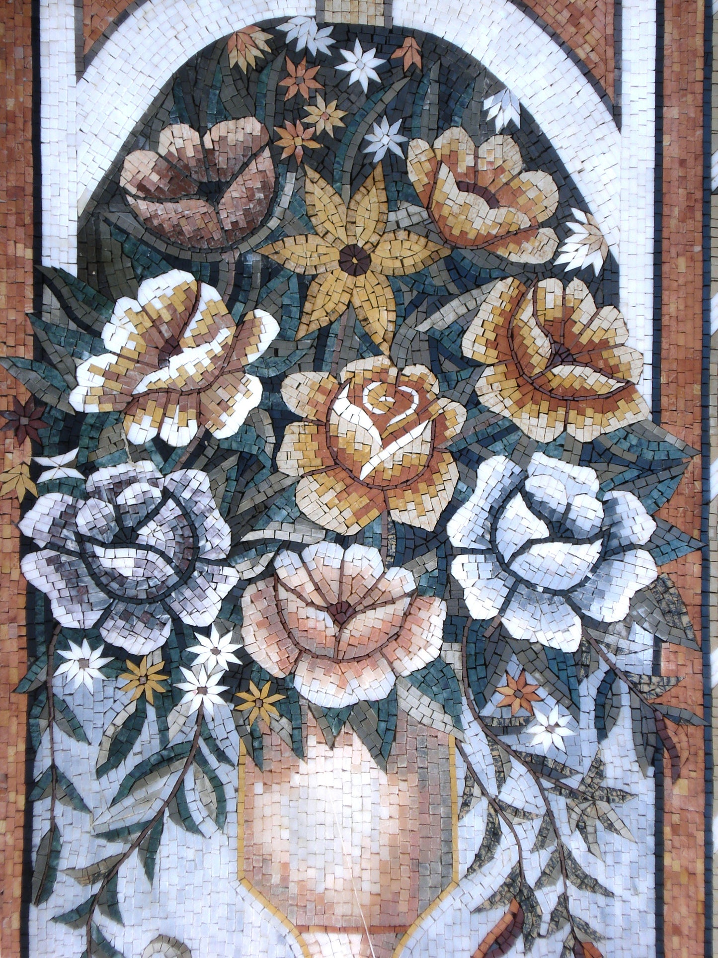 Handmade Roses Mosaic Wall Art: Natural Stone Floral Decor