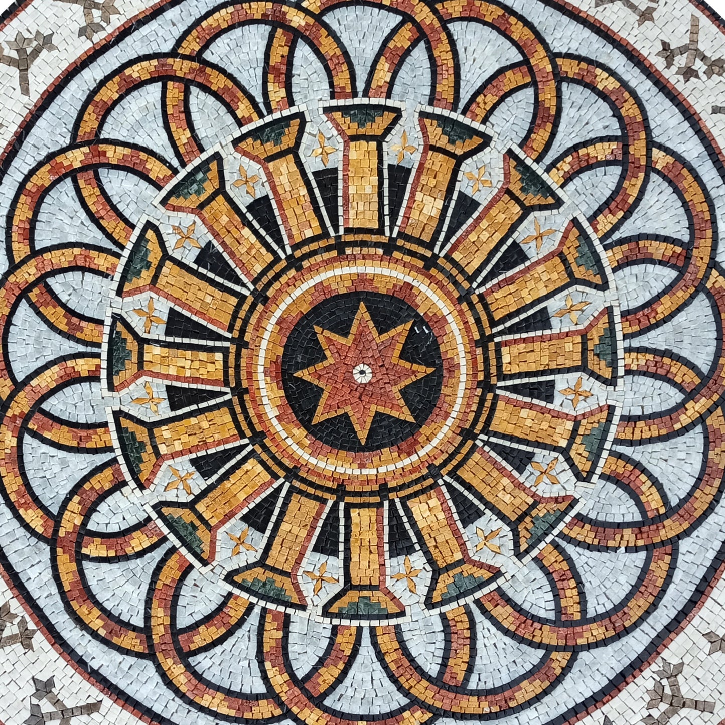 Handmade Floral Marble Mosaic Medallion - 40" Art Tile Stone Décor