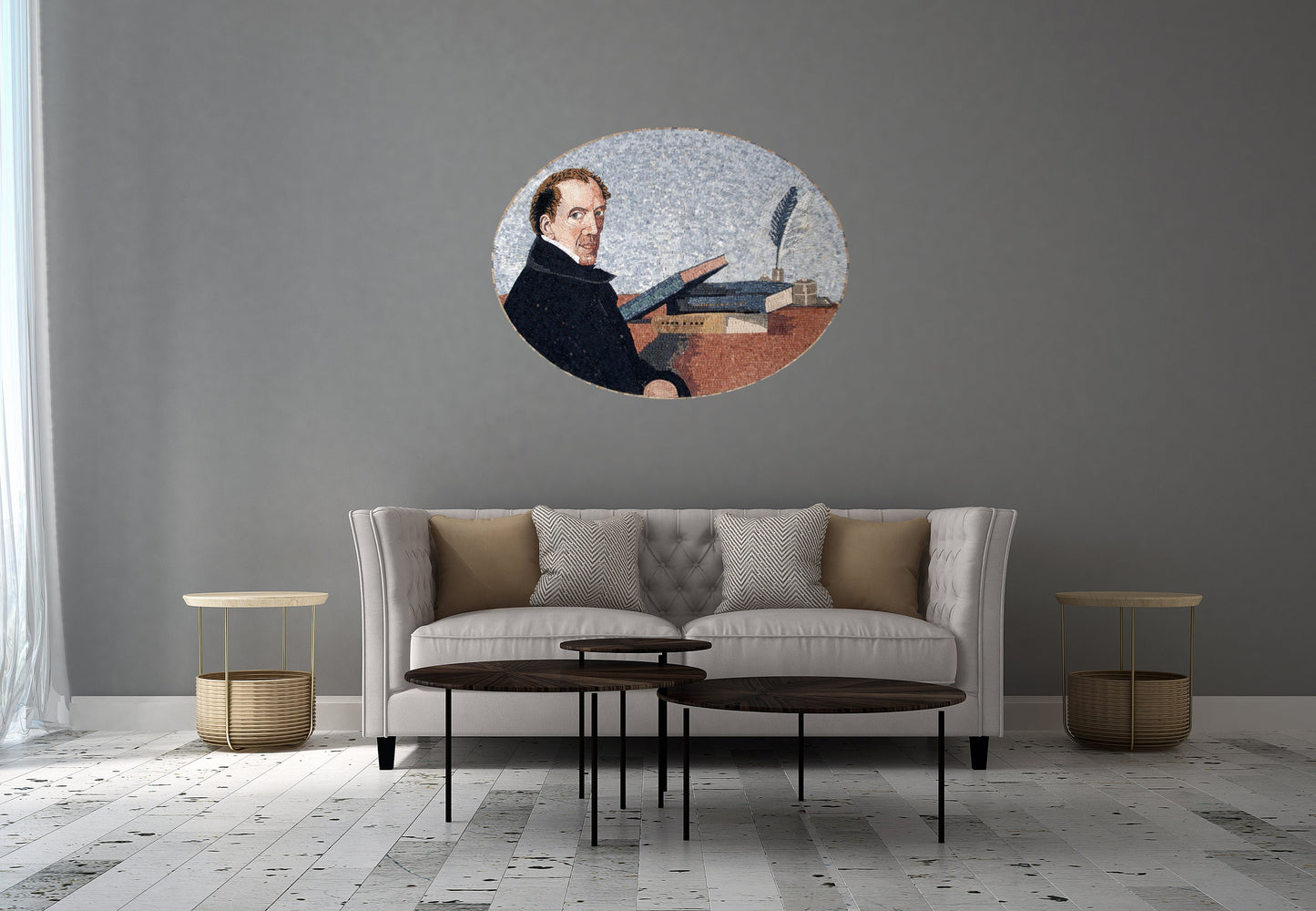 Handmade Scholar Portrait Marble Mosaic Tile Art (52” x 32")