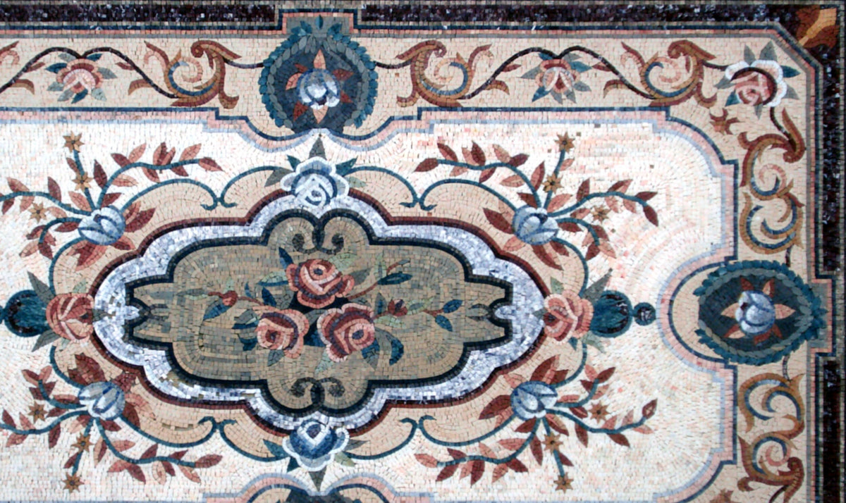 Handmade Marble Mosaic Rug: Floral Pattern, Home Decor