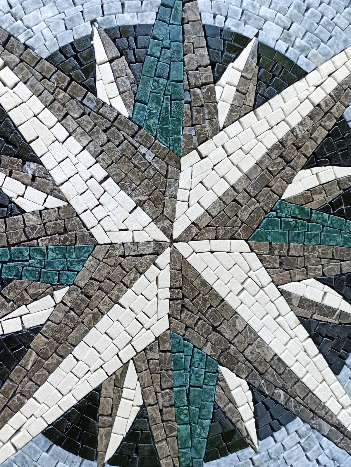 Handmade Marble Mosaic Compass Tile: Nautical Flooring Art (32" Diameter)