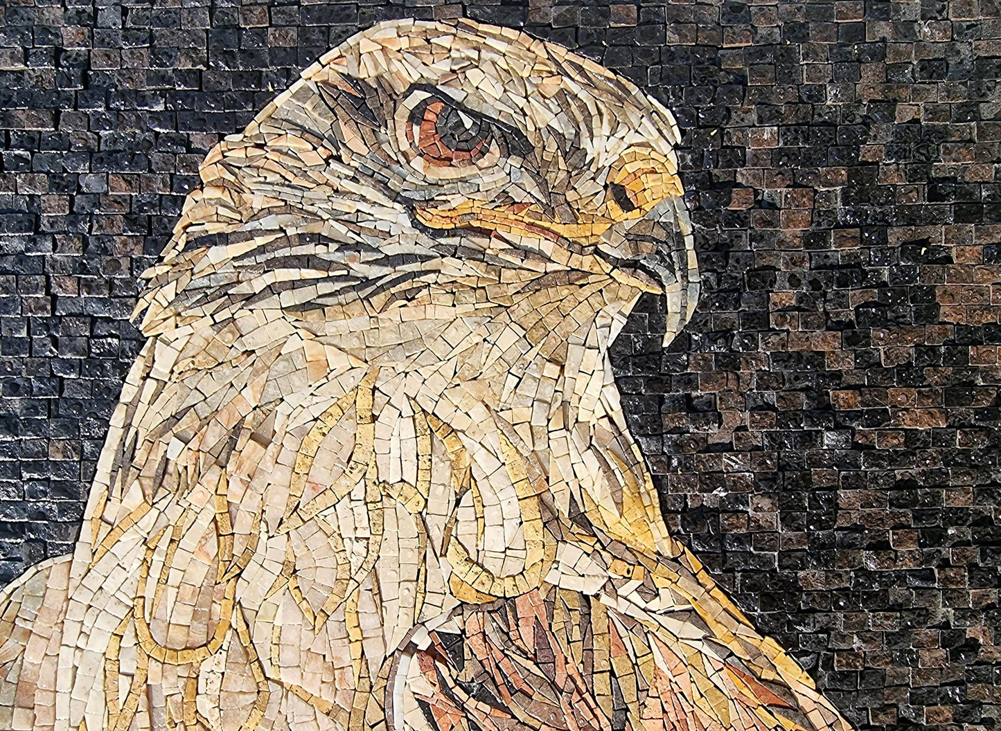 Handmade Eagle Mosaic Mural: Stone & Marble Wall Art (32” x 20”)
