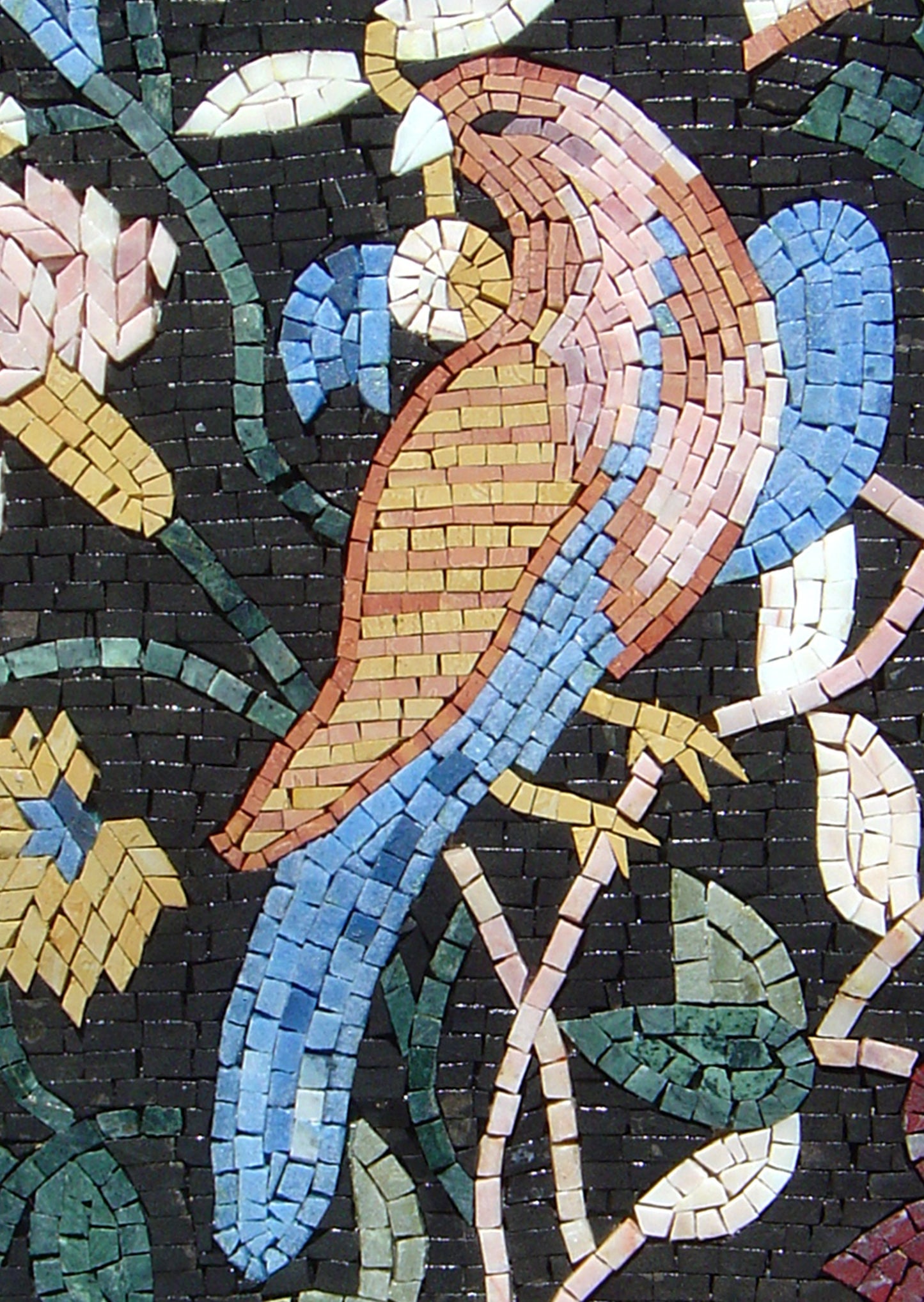 Handmade Bird Mosaic Tile Art: Floral Wall Decor (32x22)