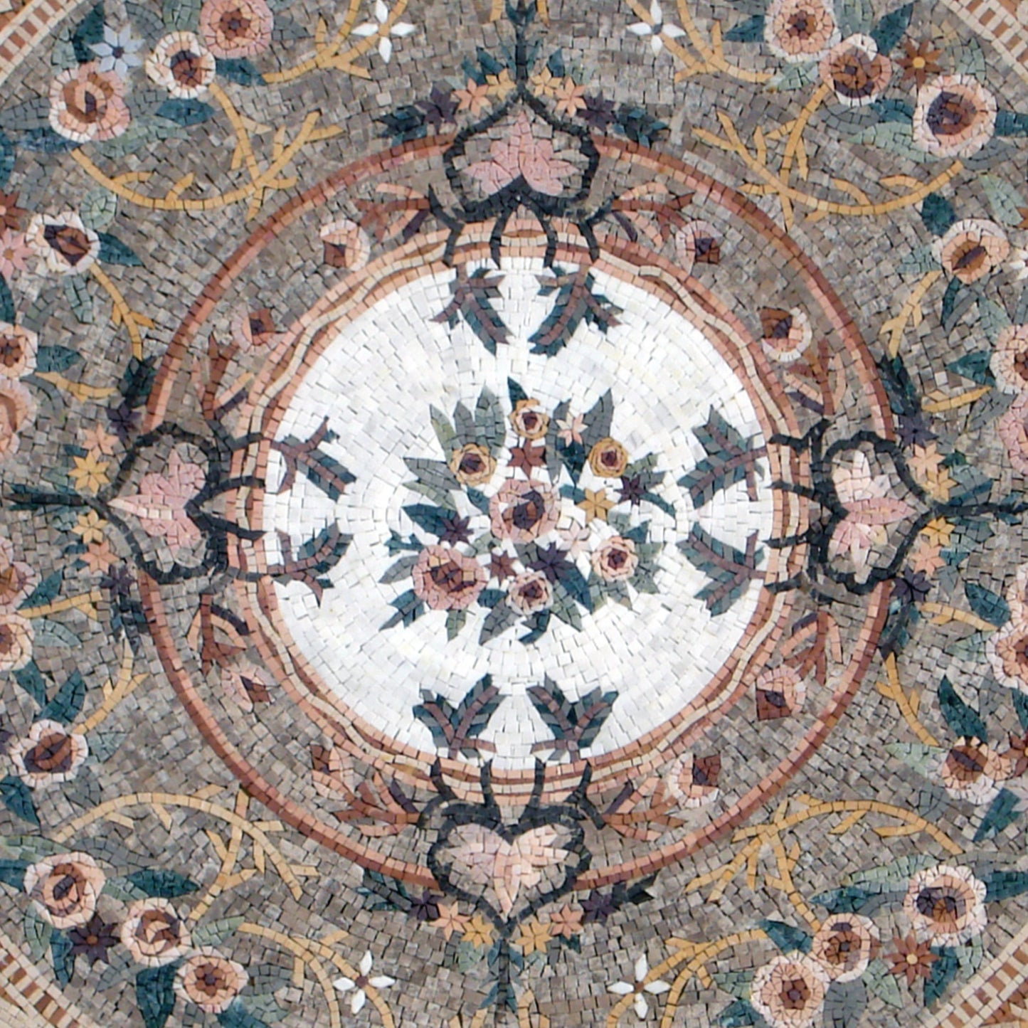 Handmade Floral Marble Mosaic Medallion - 60" Round Stone Art Tile
