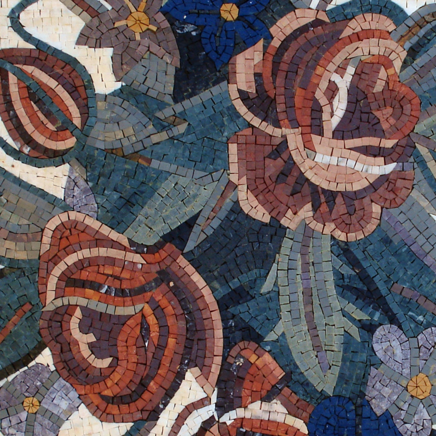 Handmade Marble Mosaic Wall Art: Red Roses & Mixed Flowers (36"x36")