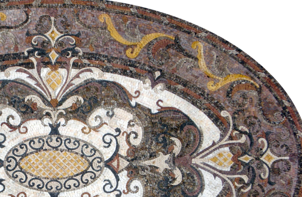 Oval Marble Mosaic Rug: Handmade Stone Medallion (72” x 48")