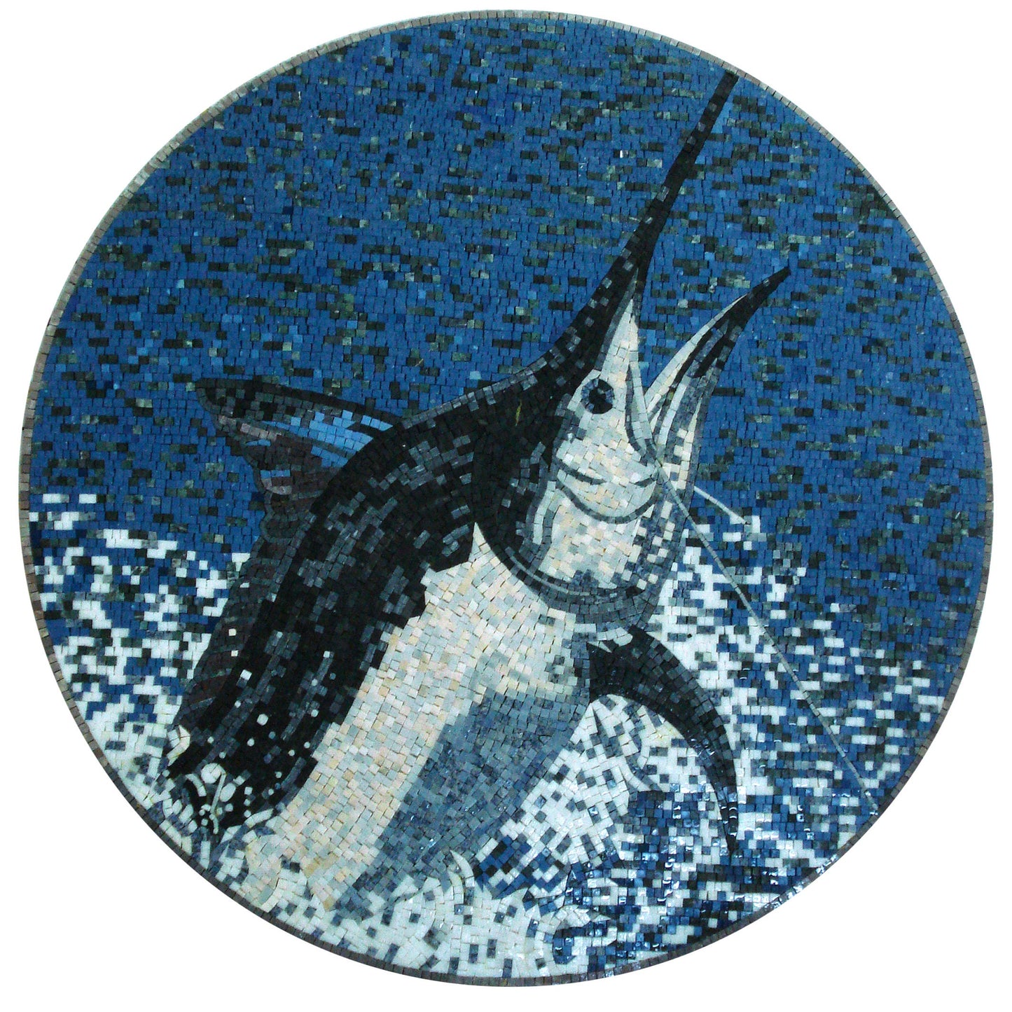 SAILFISH ART MURALS | Mosaic Tiles For New Home Kitchen And House Warming | Fish Swimming Artwork Backsplash For Kitchen Wall Decor