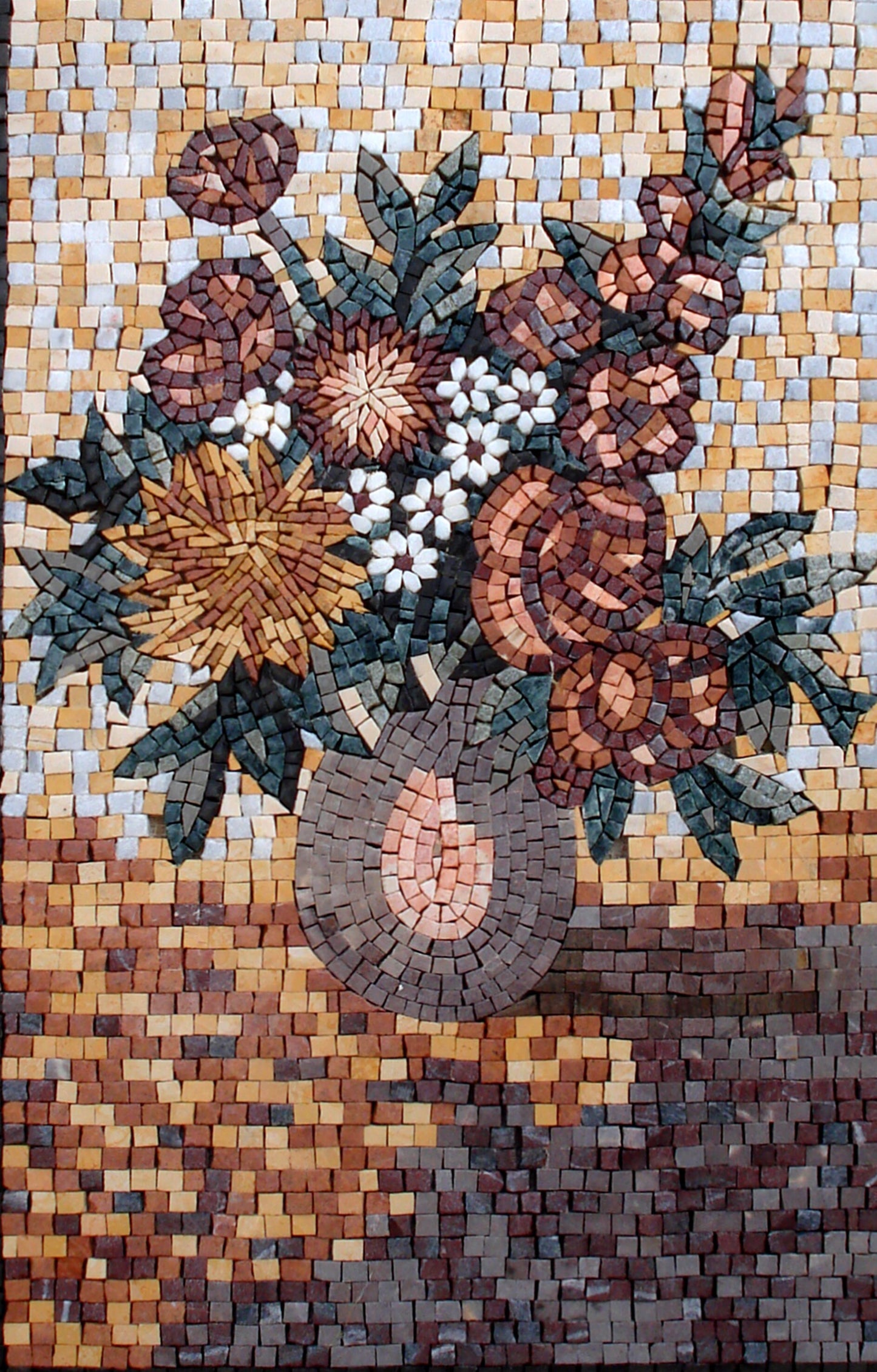 Handmade Marble Mosaic Flower Vase Wall Art: 40" Home Decor
