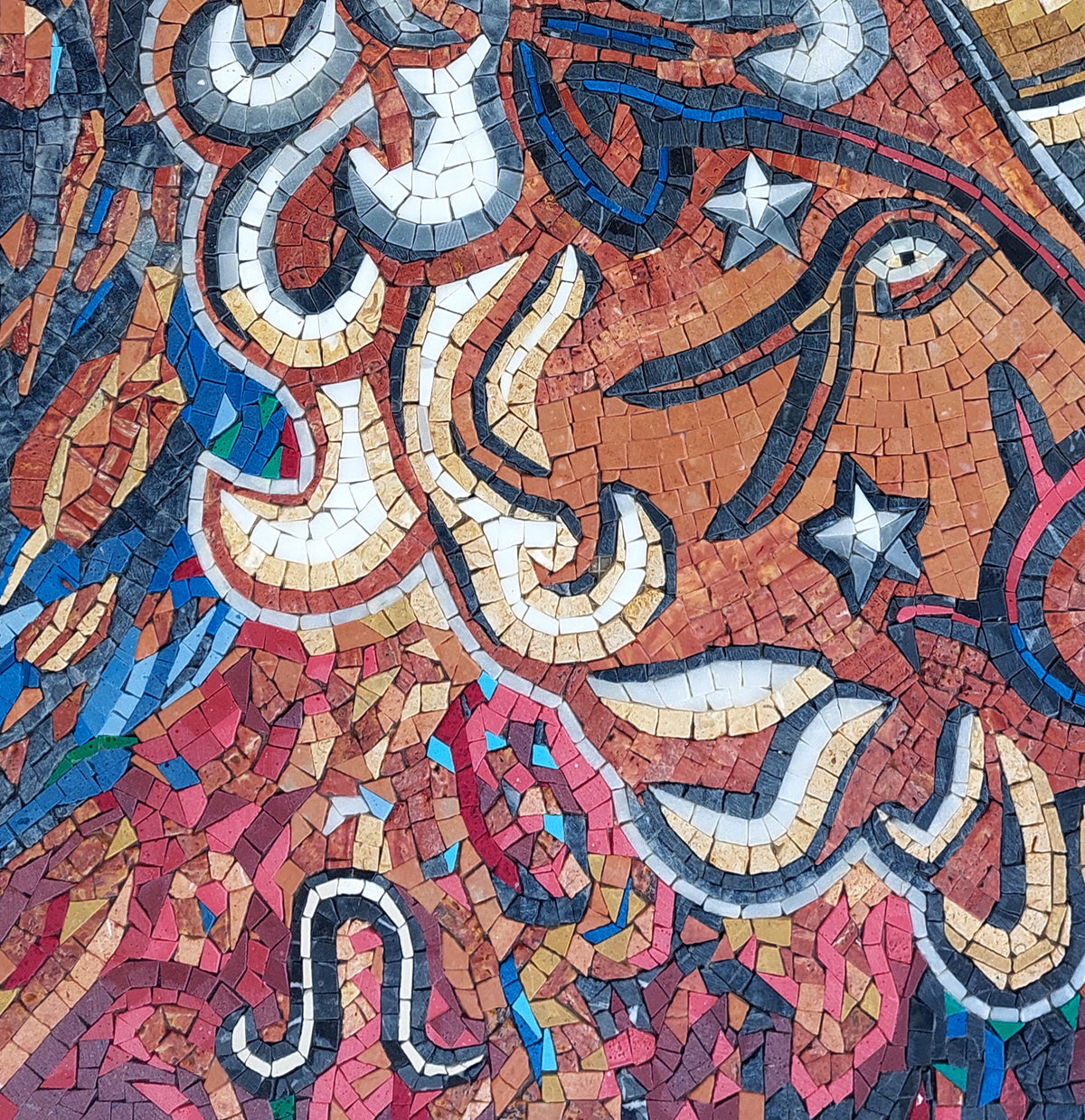 Handmade Leo Zodiac Mosaic Tile Art: Marble Stone Wall Decor (30x30")